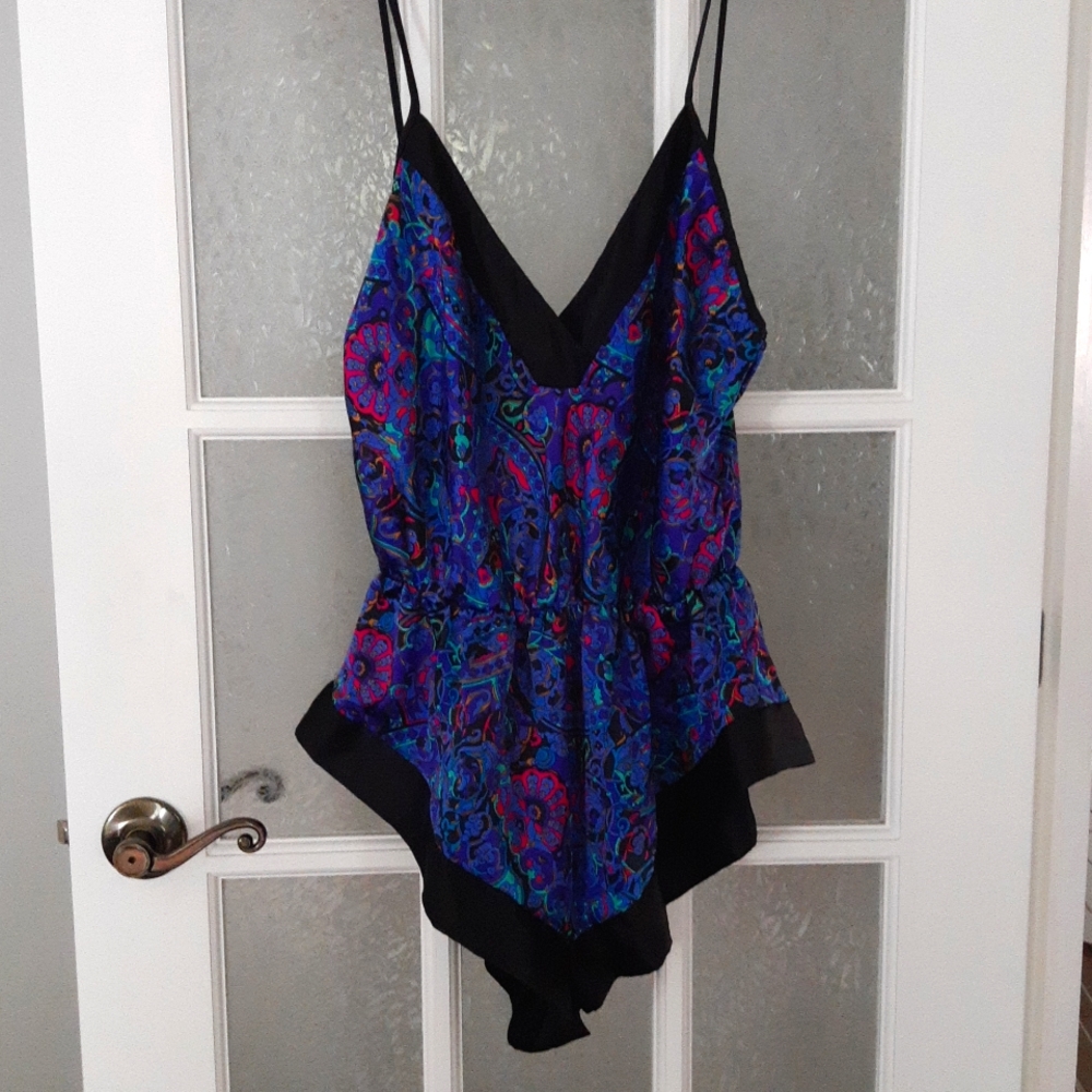 Vintage Blue & Black Paisley Satin Teddy